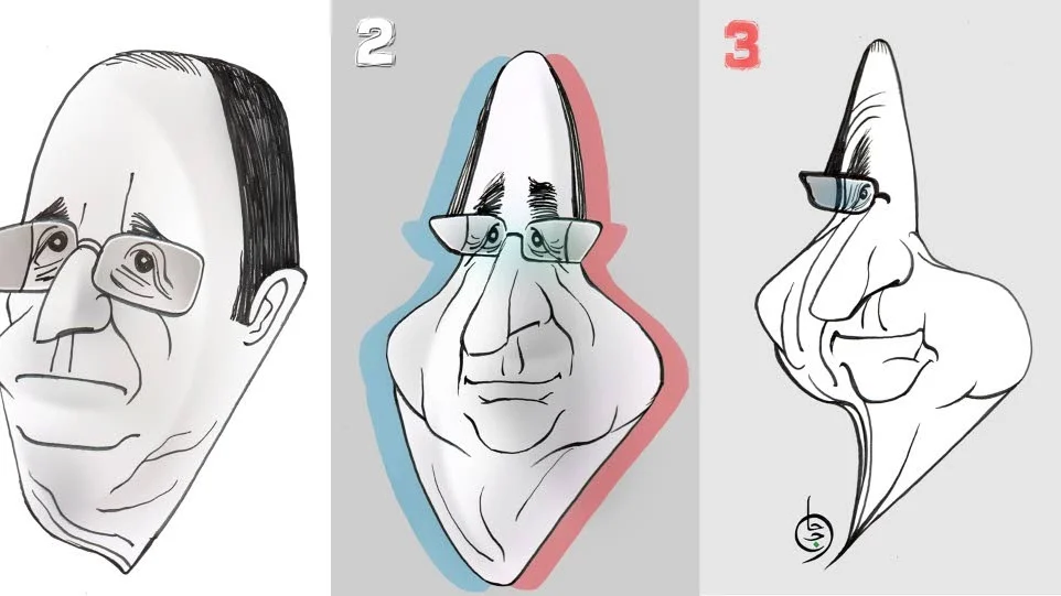 Saad Hajo har porträtterat och karikerat den franske presidenten François Hollande i olika steg.