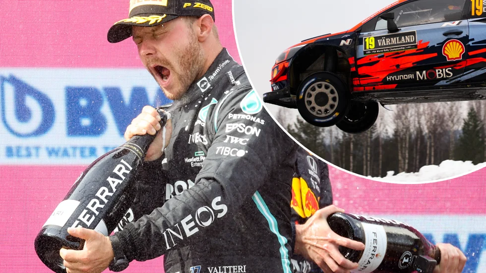 Formel 1-stjärnan Valtteri Bottas från Finland är en av 18 förare som kommer till Piteå i veckan. Infälld: Sebastien Loeb.
