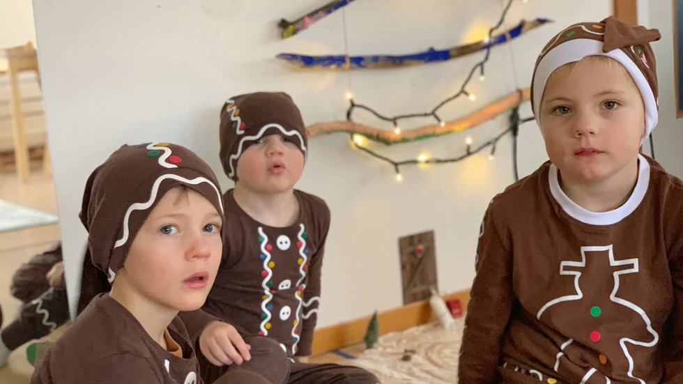 Pepparkaksgubbarna Eskil Sandsveden, Axel Waller och August Pihl berättar att tomten bor på Nordpolen tillsammans med alla Nissarna. 