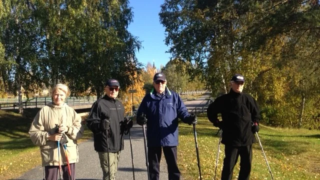 Stavgångare i Råneå. Majken Forsling, Raymond Engström, Kjell Vikström och Thorsten Wikström.