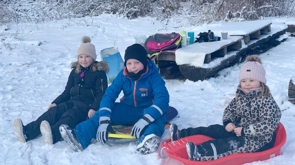 Elsa Efraimsson, Ludvig Benzer och Linnea Efraimsson åkte alla tre på olika åkmedel. Elsa på tefat, Ludvig på bodyboard och Linnea på pulka. 