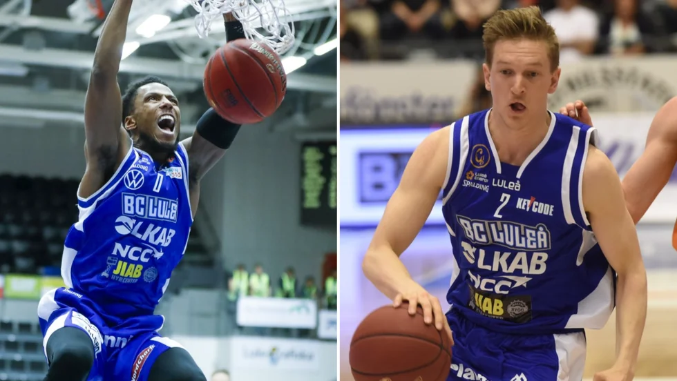 Adam Rönnqvist, till höger, har klivit fram från trepoängslinjen. 