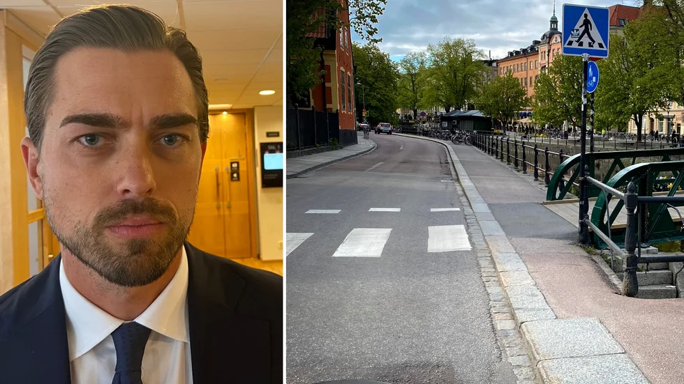 Marcus Lodin, 19-åringens försvarare. Till höger Västgötaspången, där den knivhuggna mannen hittades av polis. 