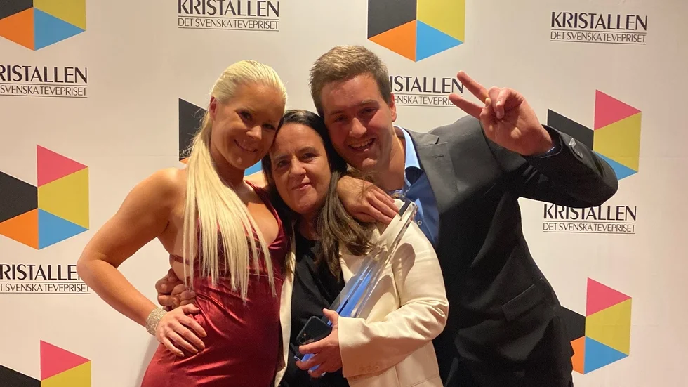 Deltagaren Tove Helgesson, producenten Nike Lindblom och deltagaren Simon Lundman representerade Svenska truckers under Kristallengalan.