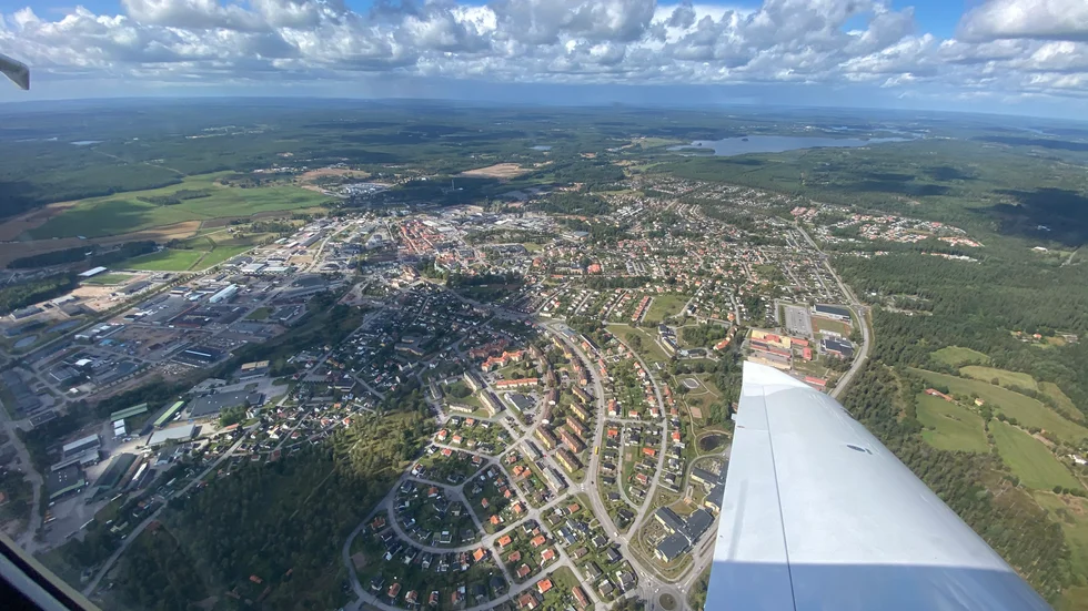 Större delen av Vimmerby sett från 800 meters höjd.