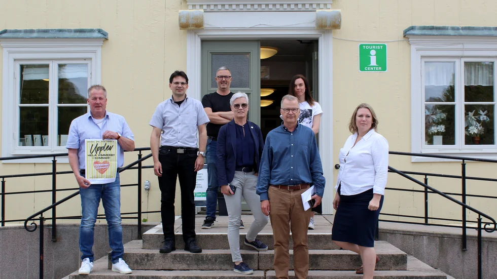 Vimmerby kommun presenterade den satsning på marknadsföring man genomför för att locka fler besökare. Överst från vänster: Patric Engqvist, Emelie Madsen. Nedre från vänster: Thomas Svärd, Ola Gustafsson, Carolina Leijonram, Jacob Käll och Marie Nicholson. 
