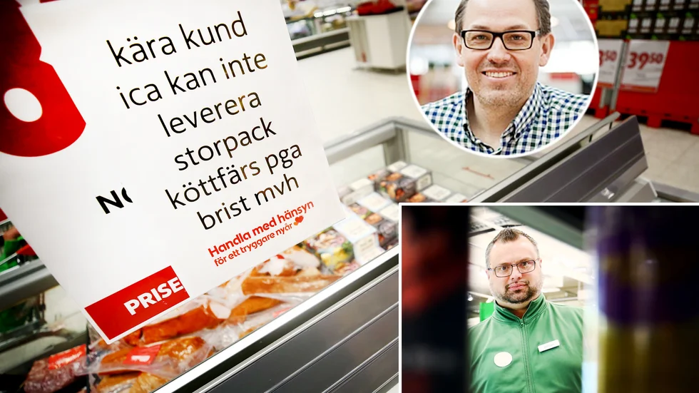 "Det finns i dagsläget en begränsad tillgång på svenskt nötkött hos Ica centralt", säger Mats Heljestrand på Ica Sverige, på bild upp till höger. Ner till höger Bojan Andrejic, stormarknadschef på Stora Coop i Eskilstuna.