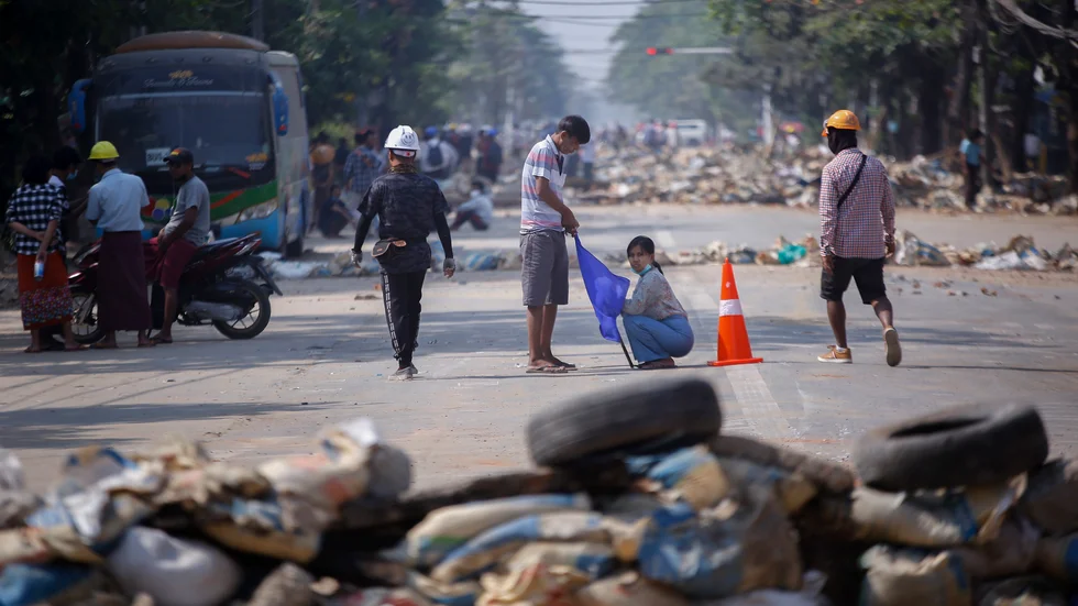 Demonstrationer mot militären i Myanmar (Burma) har pågått ända sedan militärkuppen den 1 februari. Arkivfoto.