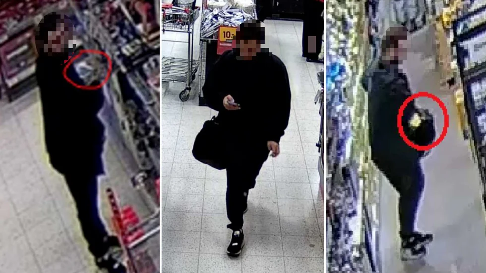 29-åringens stölder fångades av övervakningskameror på tre butiker på Ingelsta-området.
