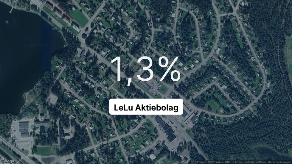 Illustrationen visar rörelsemarginalen för LeLu för det senaste året. Bakgrunden är en satellitbild över företagets adress.
