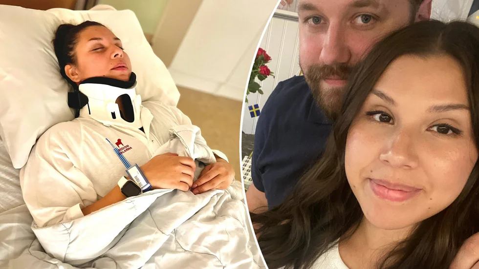 Eskilstunatjejen Karina Hedin skadades svårt i helgen och blev inlagd på Mora lasarett. Till höger syns hon tillsammans med sambon Henrik Gustafsson innan smällen.
