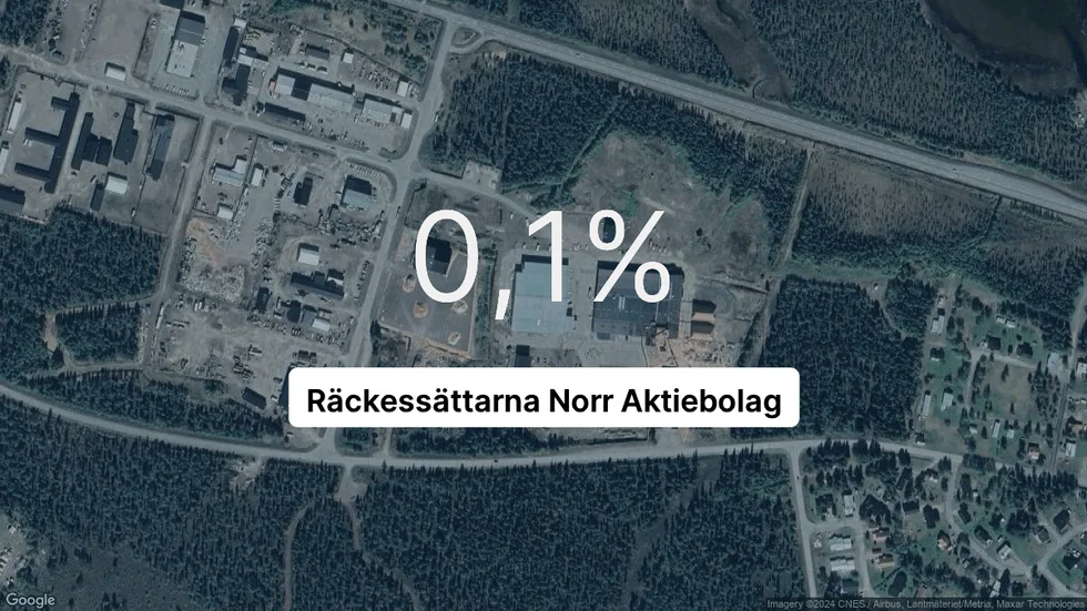 Illustrationen visar rörelsemarginalen för Räckessättarna Norr för det senaste året. Bakgrunden är en satellitbild över företagets adress.
