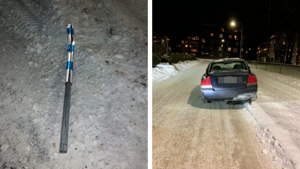 Den 43-årige mannen var påverkad av alkohol när han körde ner en trafikstolpe i Valla. (Bilderna är hämtade ur förundersökningen.) 