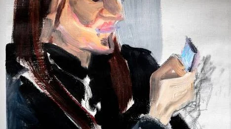 Kvinna i tunnelbana, målning av Tomas Herngren.