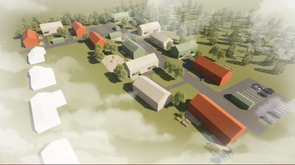 Föreslagna nya flerbostadshus bakom befintliga villor på Jägarstigen. De nya husen skulle totalt rymma 56 lägenheter.