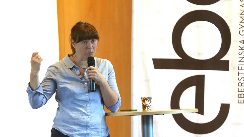 Åsa Romson, språkrör för Miljöpartiet, gästade Ebersteinska gymnasiet på måndagen.