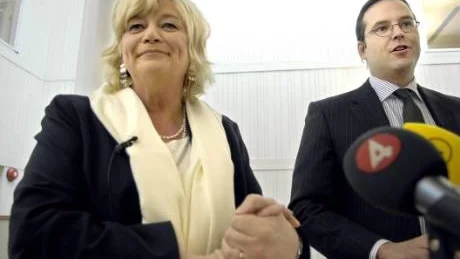Finansminister Anders Borg presenterade Svenska Spels nya ordf?rande Margareta Winberg vid en presskonferens på
finansdepardementet