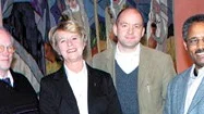 Åke Tholén, Kärstin Brattgård, distriktsordförande, Tomas Brundin, internationell sekreterare, och Rezene Tesfazion från styrelsen samlades till årsmöte  och för att få en tydligare bild av krisen i Mellanöstern.
FOTO: GUNNAR JOHANSSON