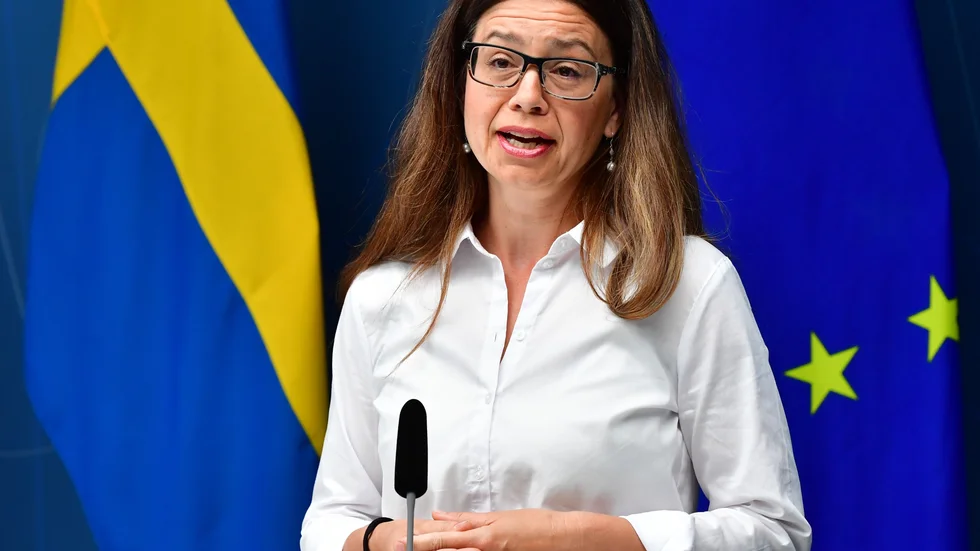 Helena Lindahl i rollen som Centerns näringspolitiska talesperson under en pressträff i Rosenbad 2020. Arkivbild.