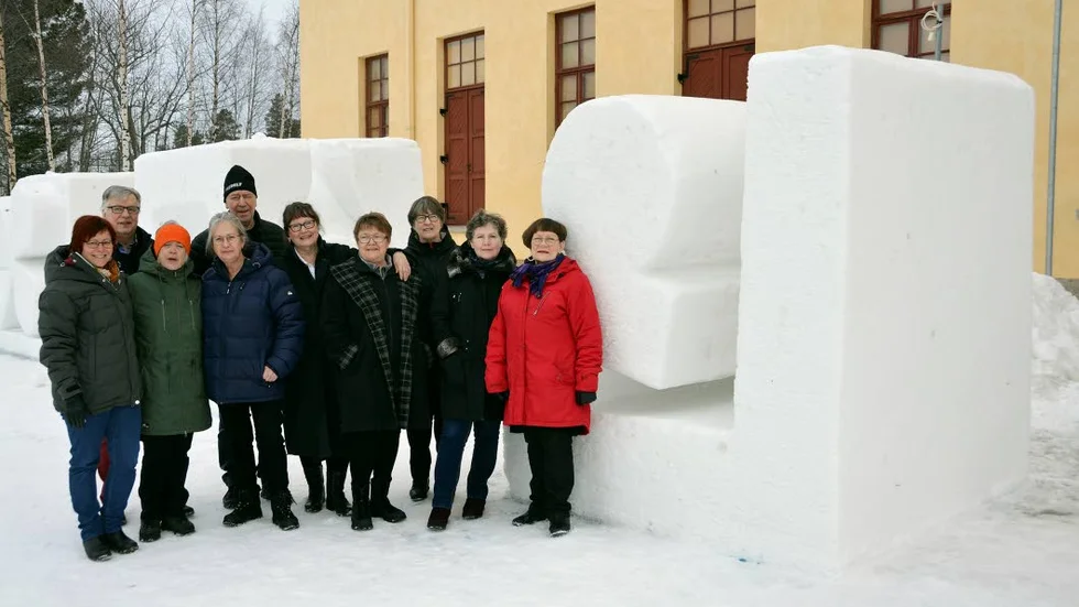 Konstnärgruppen. Från vänster: Eva-Lena Kurkkio, Erland Hortlund Anita Palmgren-Bensryd, Hans Fredriksson, Margareta Isaksson Rut Andersson, Kerstin Olsson, Eva Astrid Westlund, Inga-Lill Nordström och Monica Carlsson.