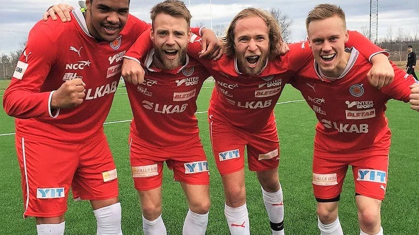Segerfixarna. Kiruna FF:s målskyttar mot Ohtana/Aapua: Jack Green, Fredrik Ahlander, Emil Björnström och Emil Lund.