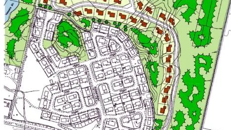 Här, mellan bostadsområdet Forsvallen och sjukhuset är tanken att det nya villaområdet ska byggas. FOTO: GÄLLIVARE KOMMUN/WSP FOTO: Gällivare Kommun / WSP