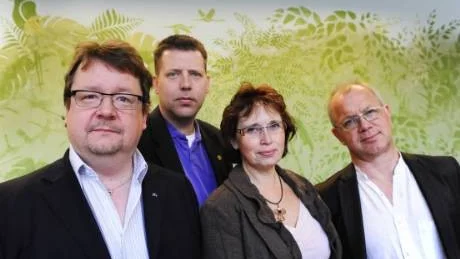 Från vänster: Pierre Edström (FP), Henrik Yngvesson (M), Gudrun Brunegård (KD)  och Christer Jonsson (C). Arkivbild: Karin Hertz