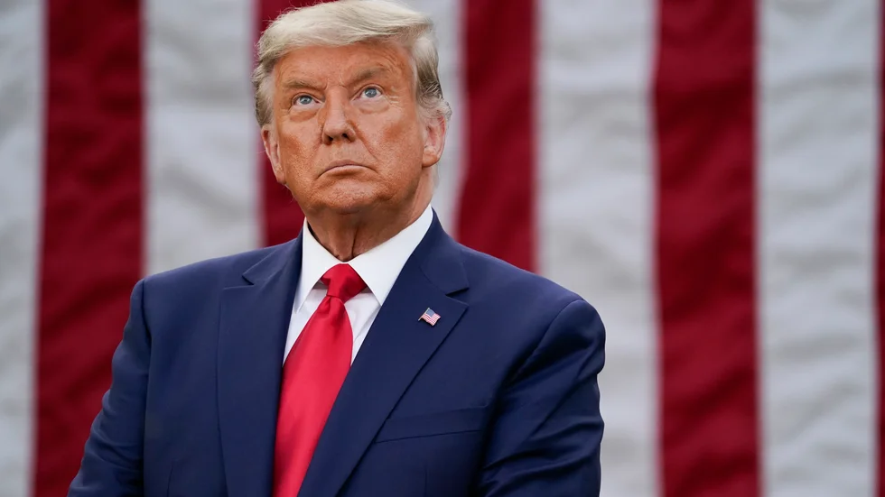 USA:s president Donald Trump vid fredagens presskonferens om vaccin mot coronaviruset.