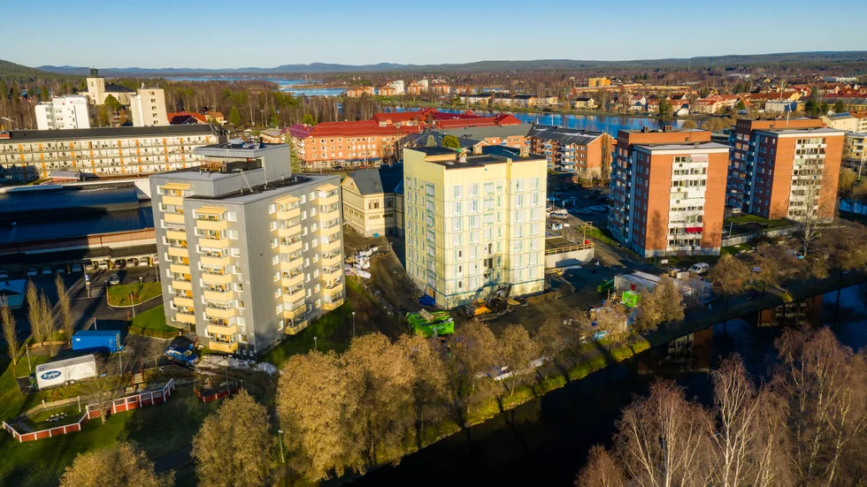 Så här ser det nya hyreshuset ut i Bodens stadsbild.