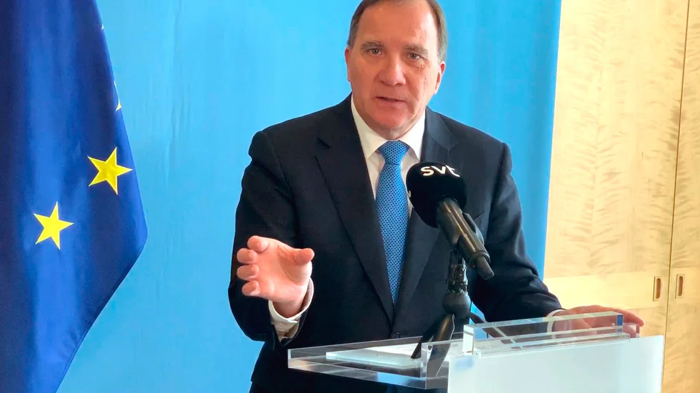 Statsminister Stefan Löfven (S), på en pressträff på tisdagen sedan förhandlingarna om ekonomin i EU avslutats. 