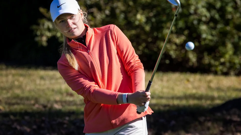 Frida Kinhult under ett inspelsvarv inför US Open.