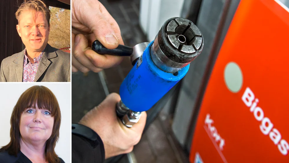 Eskilstuna Biogas har fått positiva besked från stadsbyggnadsnämnden för den anläggning man vill bygga på Kjulaåsen. På bilden Kaj Wågdahl och Sarita Hotti (S).