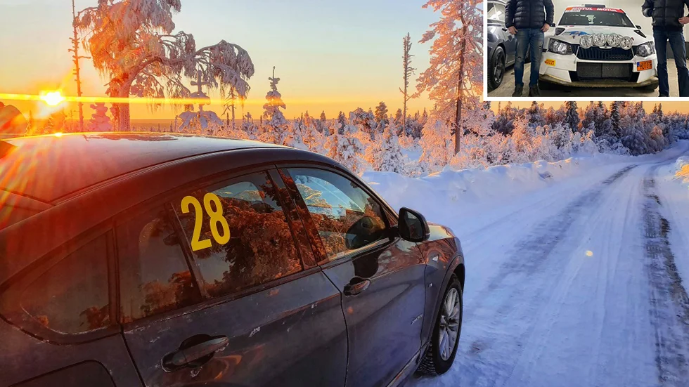 Robin Eriksson och Stig Andervang (lilla bilden) laddar för sin första start i Arctic Rally.