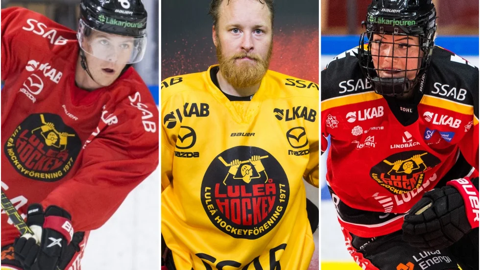 Luleåspelarna Filip Hållanden, (t.v.), Linus Klasen (mitten), Ronja Savolainen (t.h.).