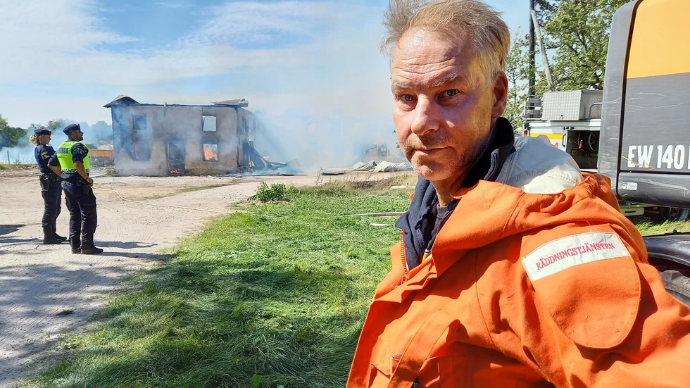 Deltidsbrandmannen Leif Norman var bland de första på plats.