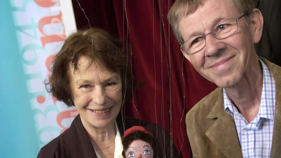 Anita Lindman Lamm och Ola Lundberg, som styrde dockan Televinken och gjorde rösten. Arkivbild från 2004.