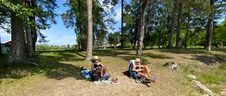 De njuter av vårvärmen på natursköna Motalastranden