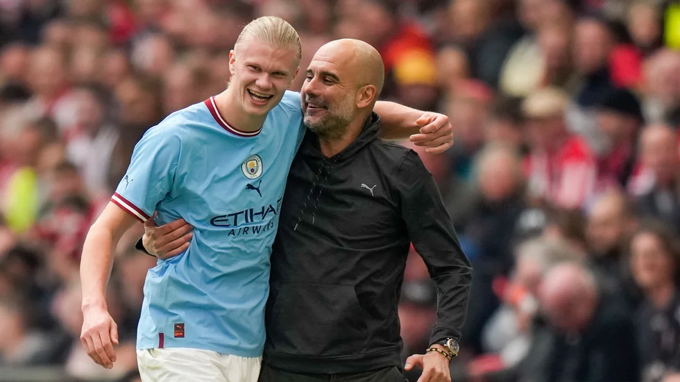 Erling Braut Haaland och Pep Guardiola. Väntar nya leeenden i Istanbul?