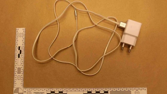 Tonårspojken berättade i förhör att hans mor slagit honom med en sladd. (Bilden är hämtad ur förundersökningen.) 