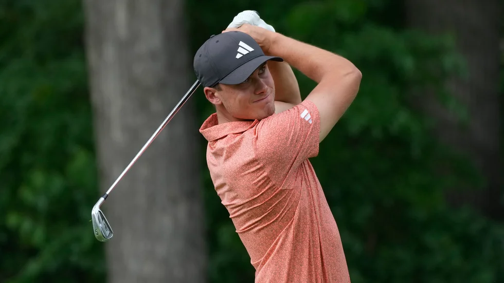Ludvig Åberg försvarade sin tredjeplats i andra rundan i PGA-tourtävlingen i Detroit. Arkivbild.