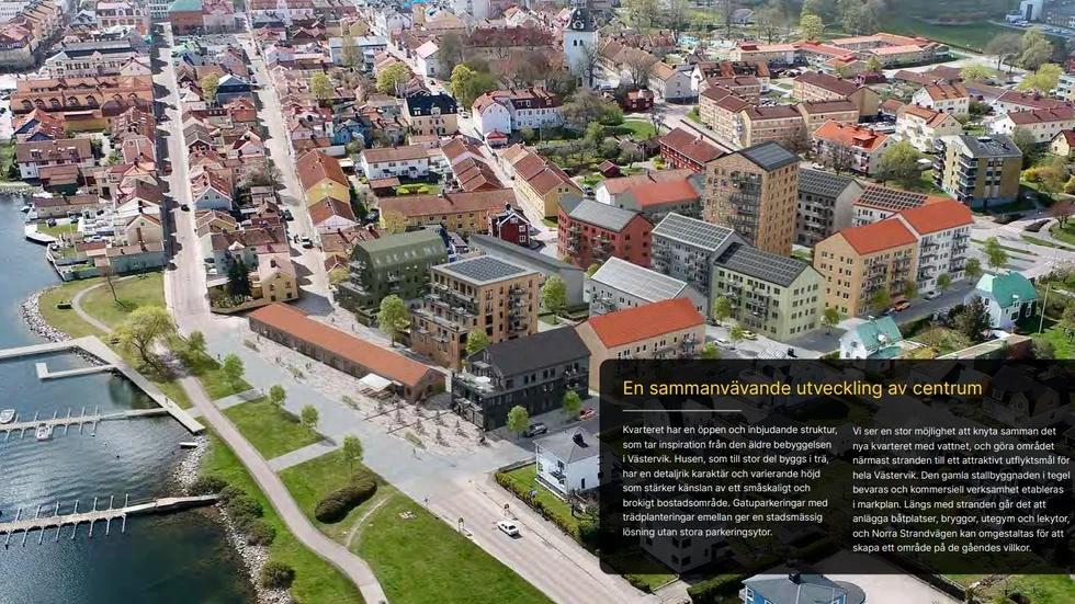 Här är en bild på hur den nya bebyggelsen på Stenhamra skulle kunna se ut, enligt Solhemsgruppens och Skanskas första förslag.