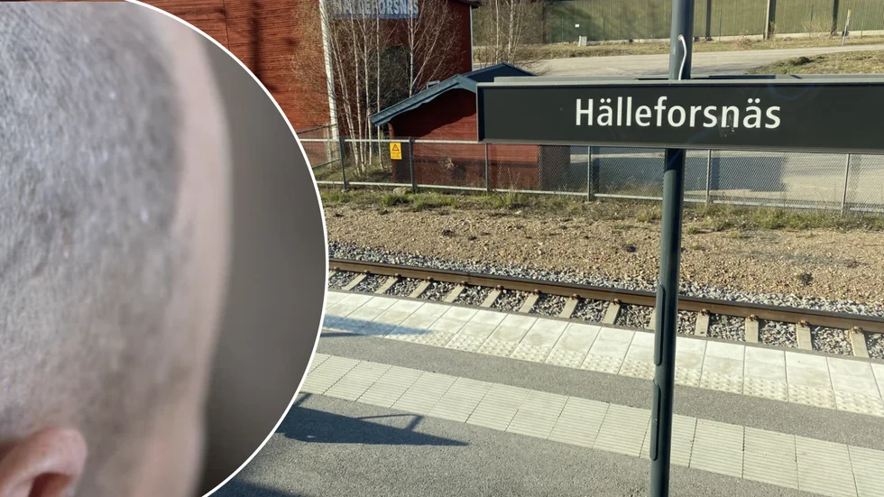 I Hälleforsnäs klev polisen på tåget och höll förhör med mannen som misstänktes ha skallat tågvärden.