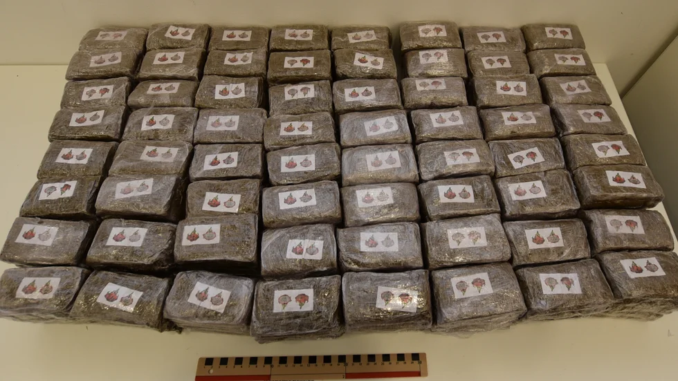 I lastbilen hittades 200 kilo så kallade cannabisharts i ett lönnutrymme.