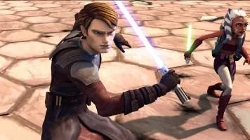Den animerade Anakin Skywalker och hans trådsmala padawan Ahsoka Tano.