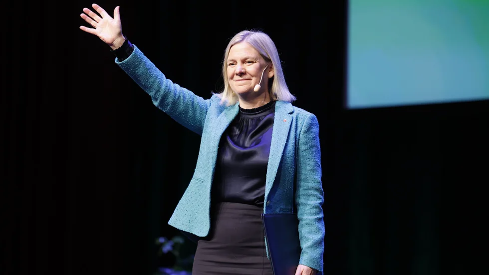 Socialdemokraternas partiledare Magdalena Andersson talar på Miljöpartiets kongress som hålls i kongresshallen Conventum i Örebro.