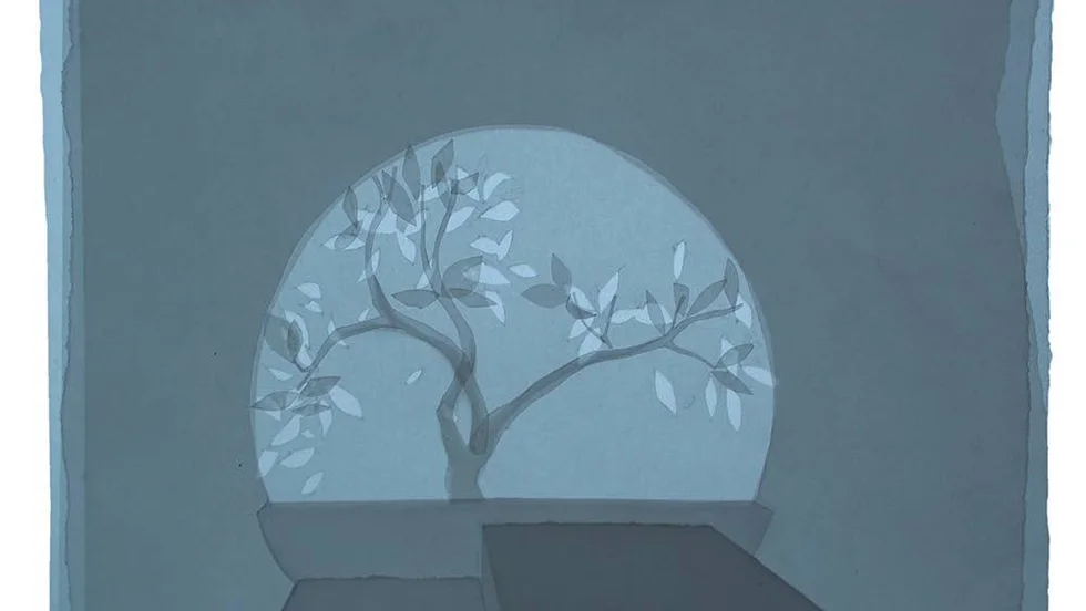 Konst. Skiss av konstsvit "Ikebana". Design Hugh & Howard Miller Bros.