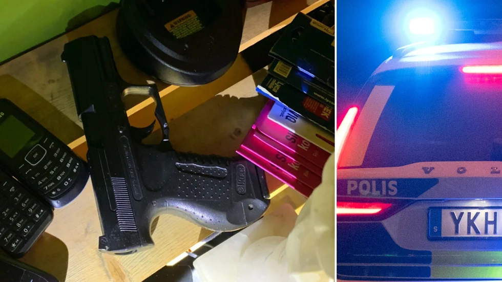Efter det misstänkta vapenhotet mot de fyra poliserna greps 24-åringen när flera poliser med förstärkningsvapen tog sig in i bostaden natten mot söndag.