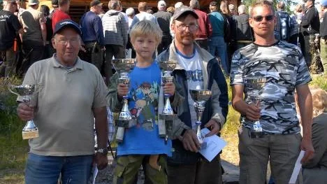 Segrare i Racksundsfestivalen. Från vänster Ulf Karlberg  (röding), Erik Fjellström (gädda), Tommy Lindgren (harr) och Tomas  Lestander (öring).