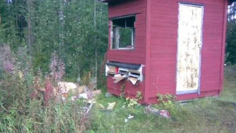 honungstjuv. I skydd av mörkret slog nallen till mot bihuset i södra Ängesbyn. Och det var inte första gången som björnen var på besök.  Foto: Inez Riihimäki
