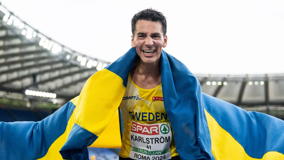 Perseus Karlström har tagit Sveriges första guld i friidrotts-EM 2024.